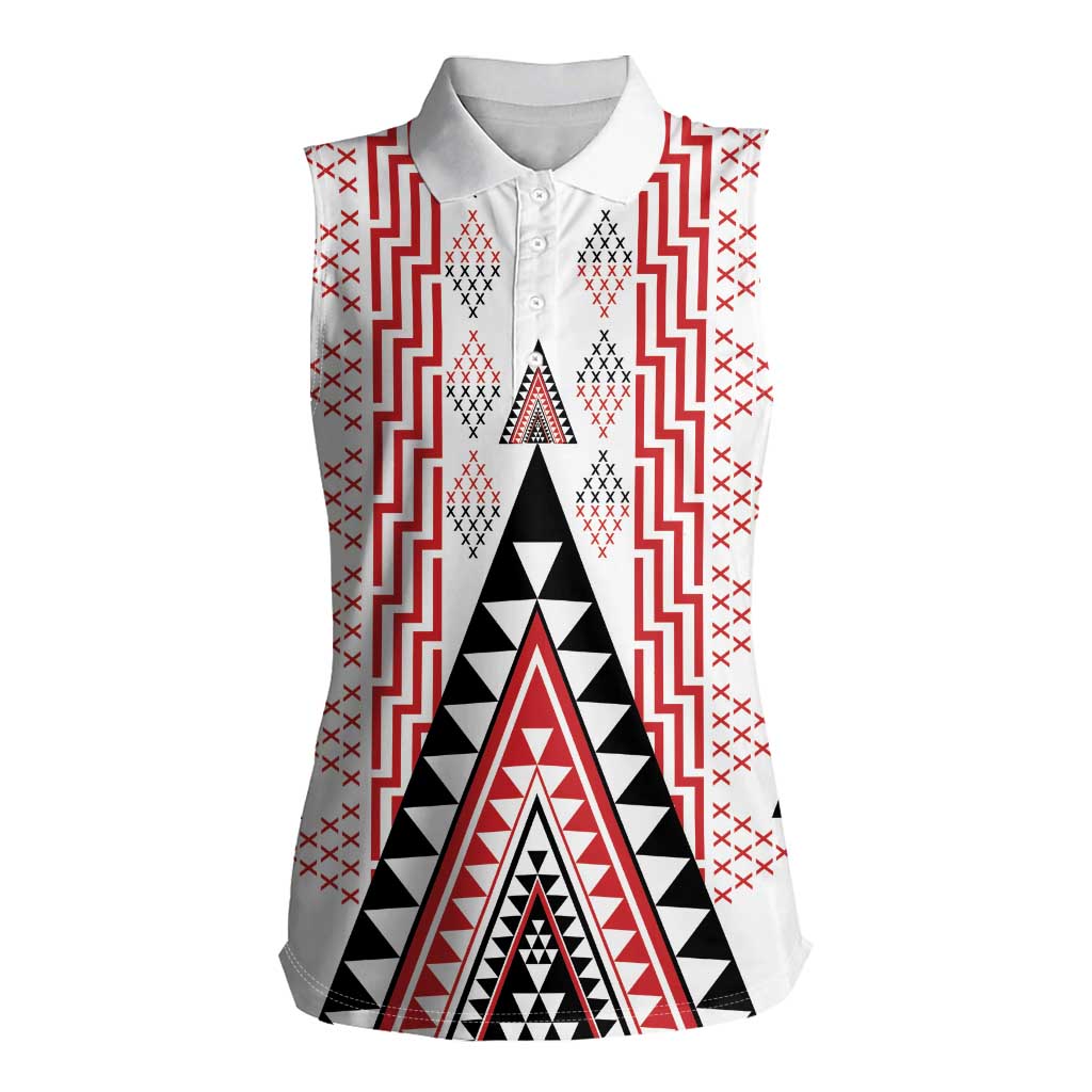 Aotearoa Taniko Women Sleeveless Polo Shirt Niho Taniwha Purapura Whetu Mix Poutama LT14 Female White - Polynesian Pride