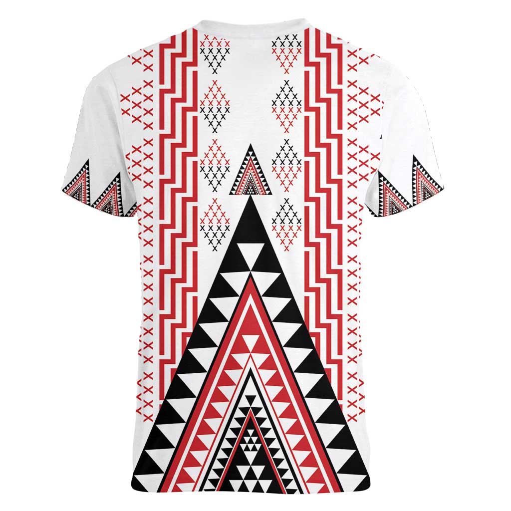 Aotearoa Taniko Women V-Neck T-Shirt Niho Taniwha Purapura Whetu Mix Poutama LT14 - Polynesian Pride