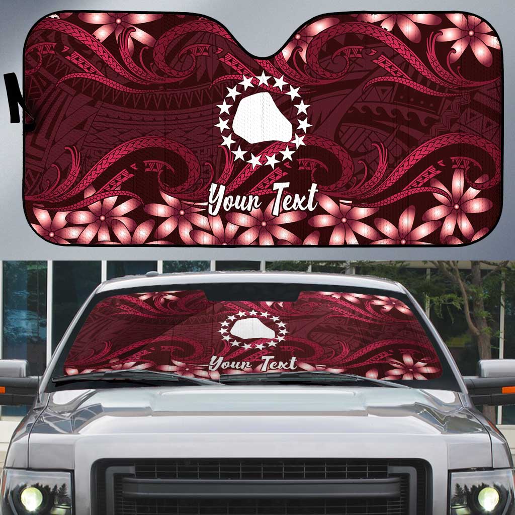 Personalised Cook Islands Mangaia Auto Sun Shade Tiare Maori Polynesian Waves Tattoo LT14 Burgundy - Polynesian Pride