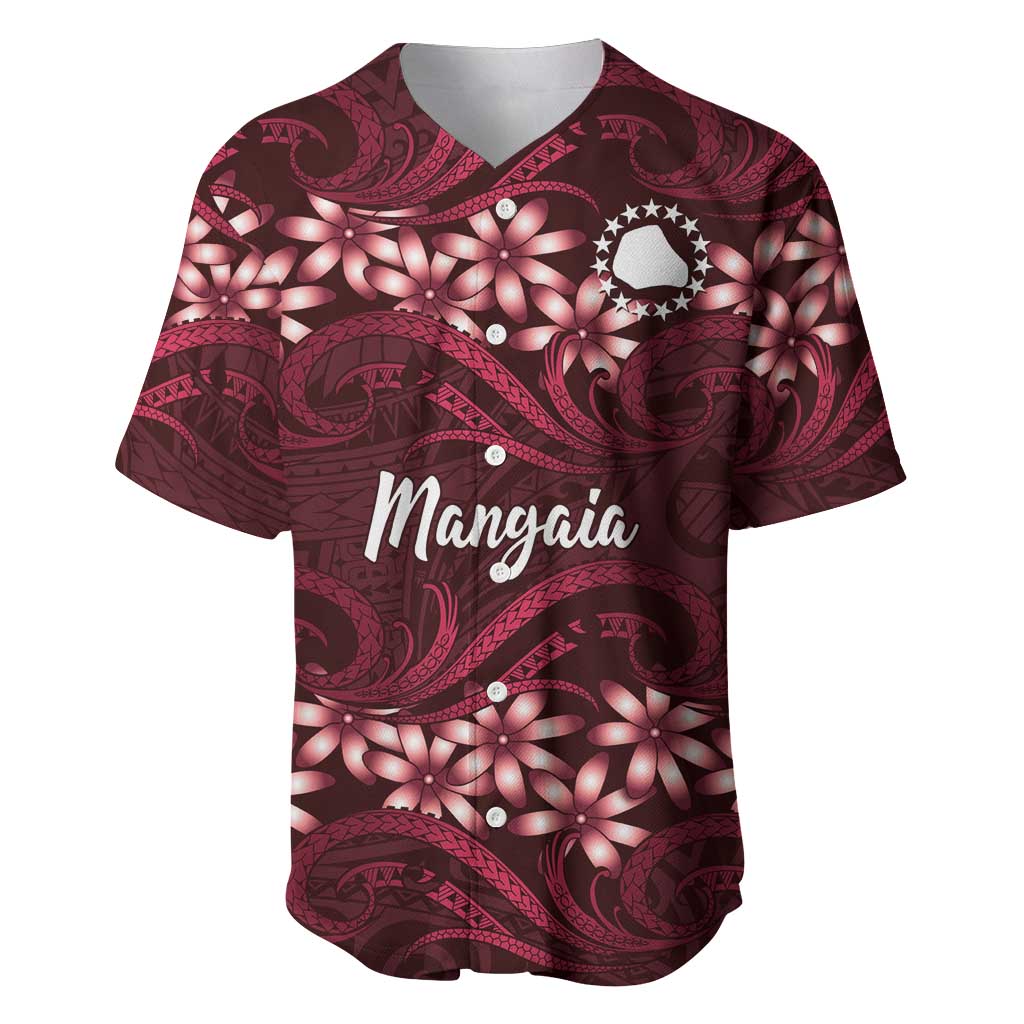 Personalised Cook Islands Mangaia Baseball Jersey Tiare Maori Polynesian Waves Tattoo LT14 Burgundy - Polynesian Pride