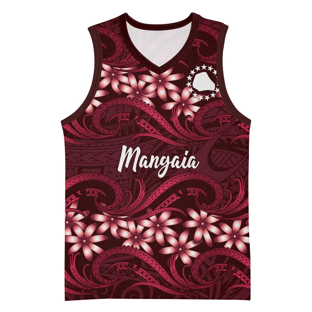 Personalised Cook Islands Mangaia Basketball Jersey Tiare Maori Polynesian Waves Tattoo LT14 Unisex Burgundy - Polynesian Pride