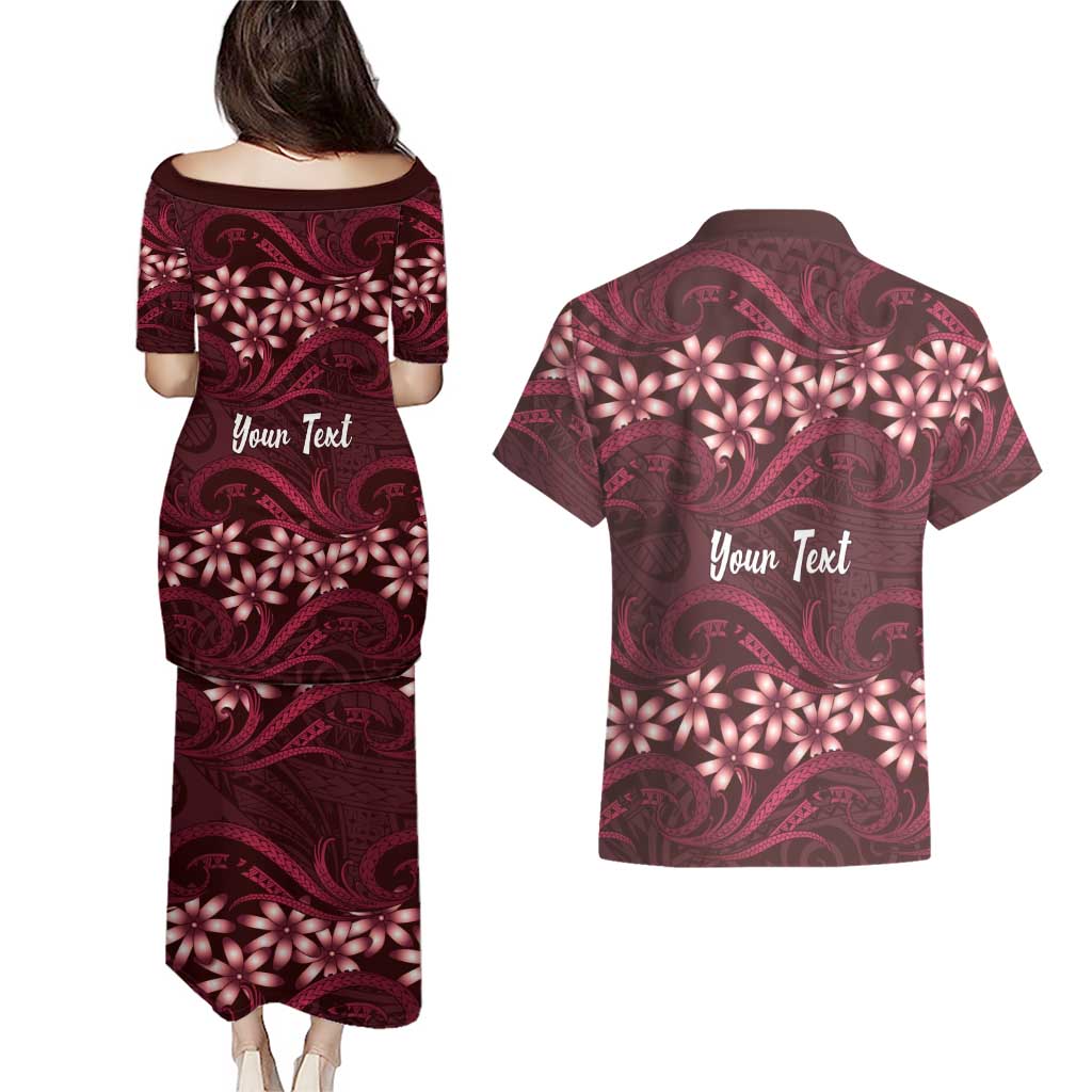 Personalised Cook Islands Mangaia Couples Matching Puletasi and Hawaiian Shirt Tiare Maori Polynesian Waves Tattoo LT14 - Polynesian Pride