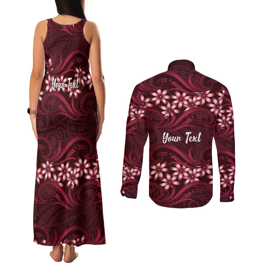 Personalised Cook Islands Mangaia Couples Matching Tank Maxi Dress and Long Sleeve Button Shirt Tiare Maori Polynesian Waves Tattoo LT14 - Polynesian Pride