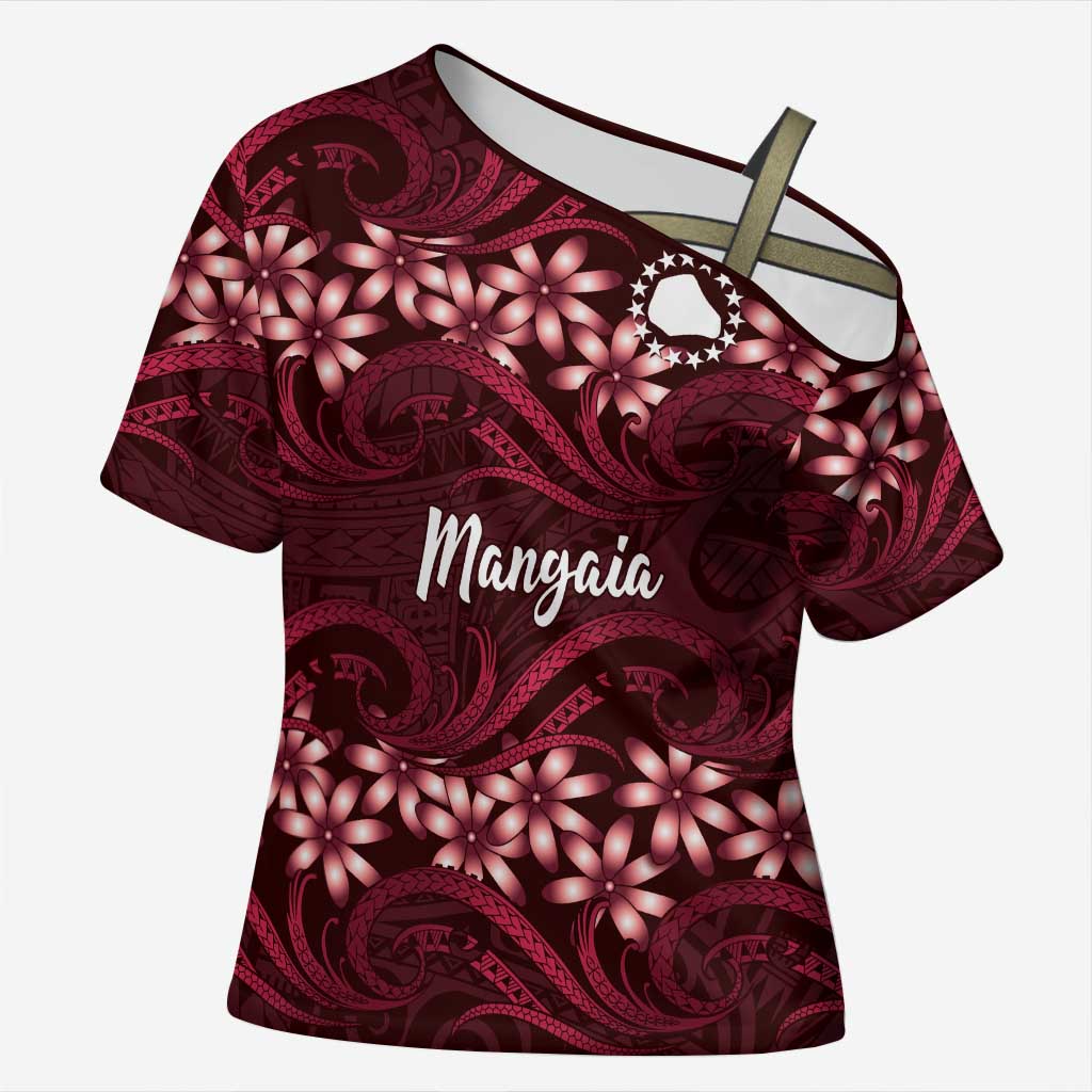 Personalised Cook Islands Mangaia Cross Shoulder Shirt Tiare Maori Polynesian Waves Tattoo LT14 Female Burgundy - Polynesian Pride