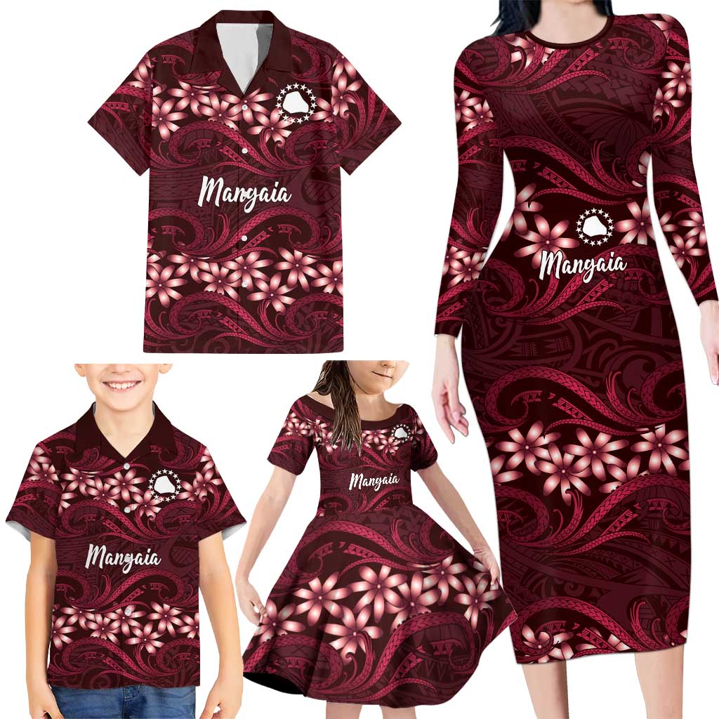 Personalised Cook Islands Mangaia Family Matching Long Sleeve Bodycon Dress and Hawaiian Shirt Tiare Maori Polynesian Waves Tattoo LT14 - Polynesian Pride