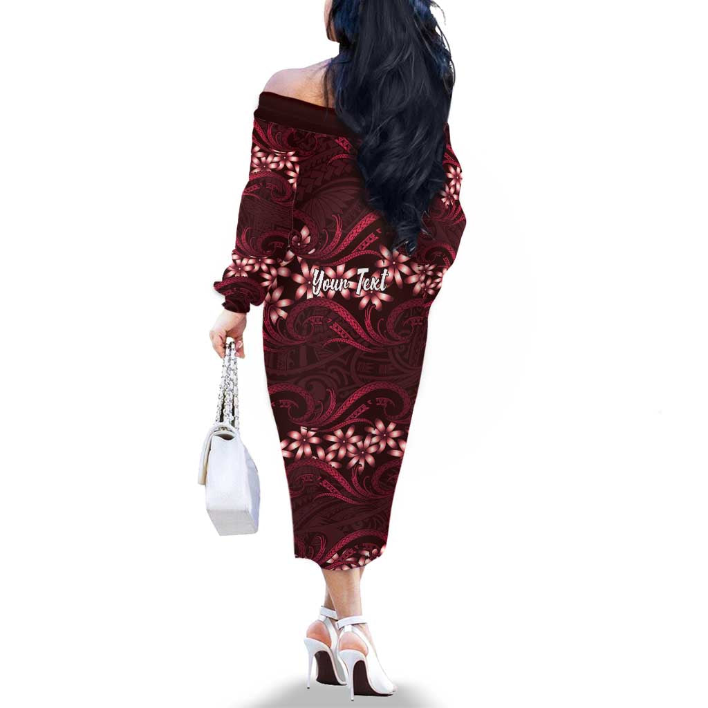 Personalised Cook Islands Mangaia Family Matching Off The Shoulder Long Sleeve Dress and Hawaiian Shirt Tiare Maori Polynesian Waves Tattoo LT14 - Polynesian Pride