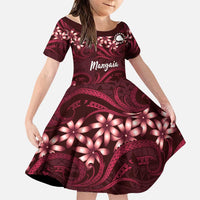 Personalised Cook Islands Mangaia Family Matching Off Shoulder Maxi Dress and Hawaiian Shirt Tiare Maori Polynesian Waves Tattoo LT14 Daughter's Dress Burgundy - Polynesian Pride
