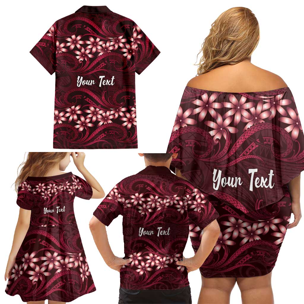 Personalised Cook Islands Mangaia Family Matching Off Shoulder Short Dress and Hawaiian Shirt Tiare Maori Polynesian Waves Tattoo LT14 - Polynesian Pride