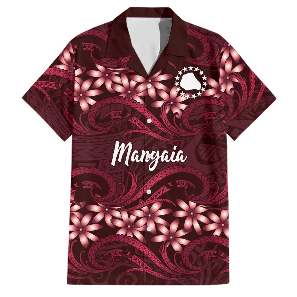 Personalised Cook Islands Mangaia Family Matching Puletasi and Hawaiian Shirt Tiare Maori Polynesian Waves Tattoo LT14 Dad's Shirt - Short Sleeve Burgundy - Polynesian Pride