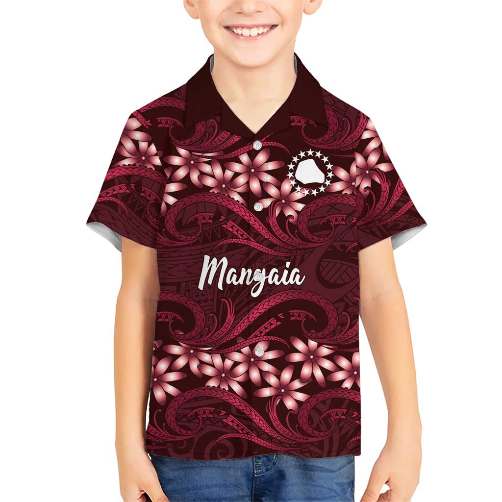 Personalised Cook Islands Mangaia Family Matching Tank Maxi Dress and Hawaiian Shirt Tiare Maori Polynesian Waves Tattoo LT14 Son's Shirt Burgundy - Polynesian Pride