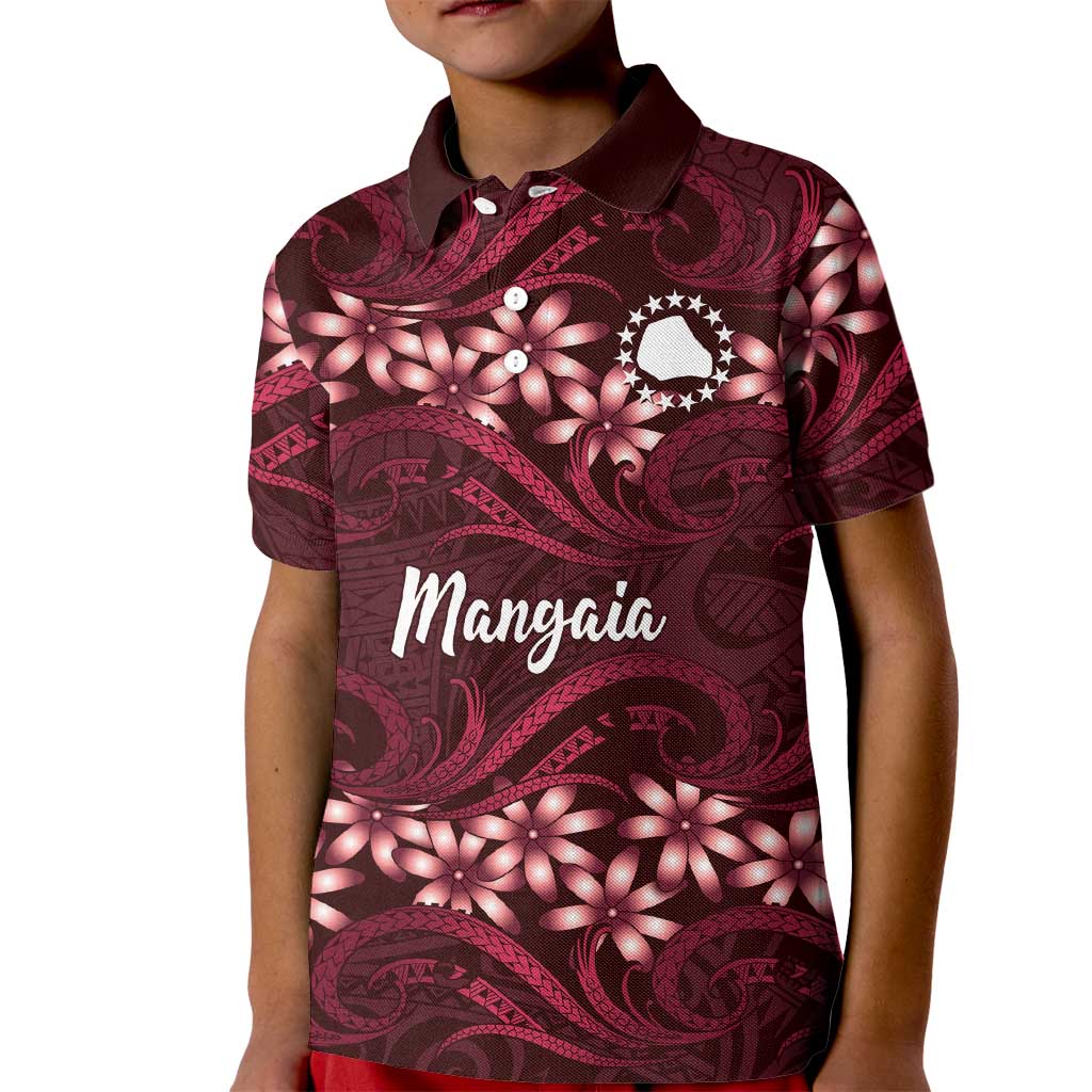 Personalised Cook Islands Mangaia Kid Polo Shirt Tiare Maori Polynesian Waves Tattoo LT14 Kid Burgundy - Polynesian Pride