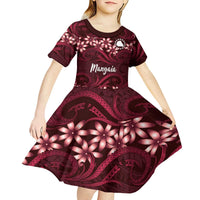 Personalised Cook Islands Mangaia Kid Short Sleeve Dress Tiare Maori Polynesian Waves Tattoo LT14 - Polynesian Pride