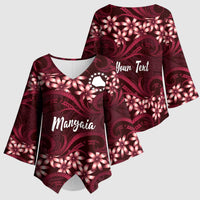 Personalised Cook Islands Mangaia Kimono Sleeve Blouse Tiare Maori Polynesian Waves Tattoo