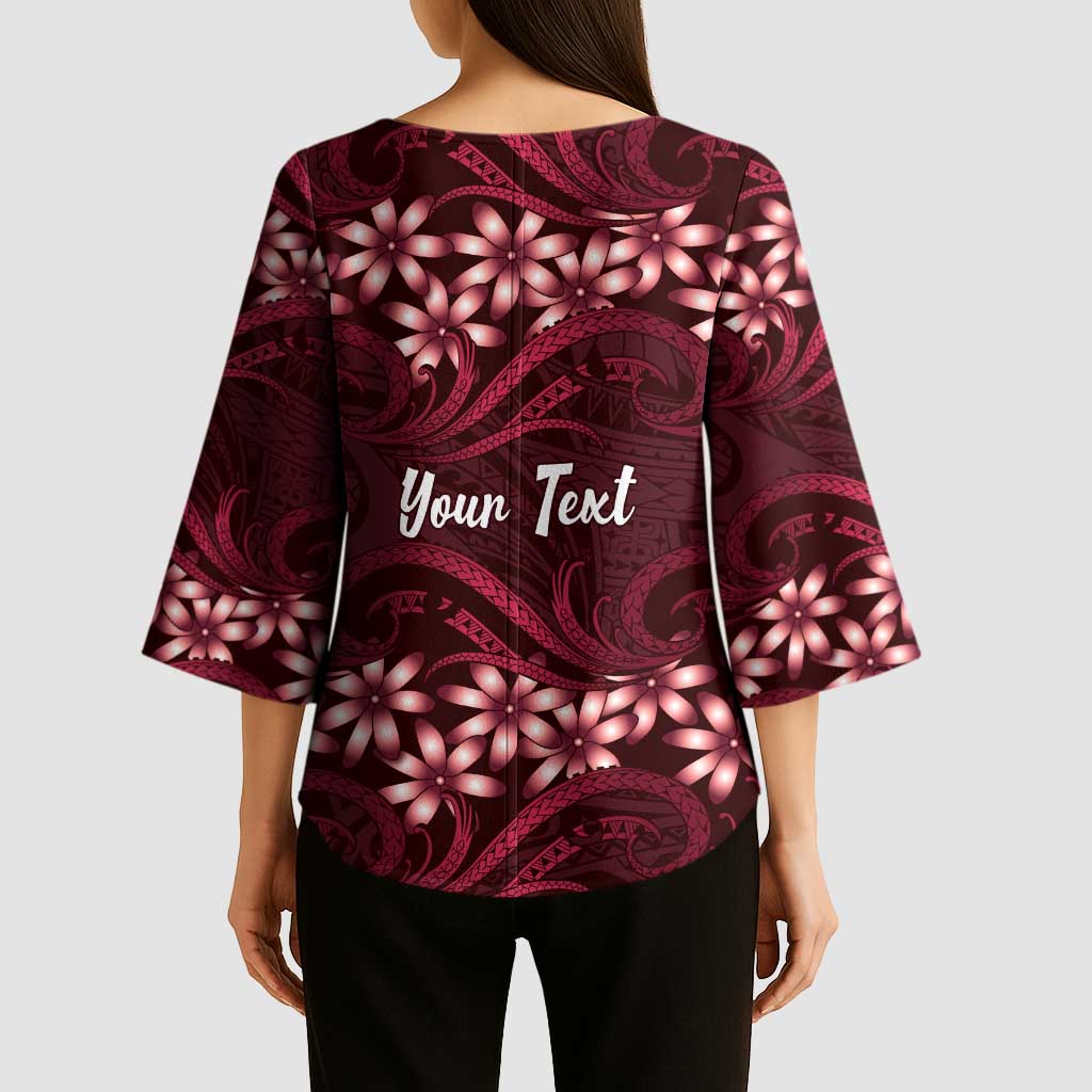 Personalised Cook Islands Mangaia Kimono Sleeve Blouse Tiare Maori Polynesian Waves Tattoo