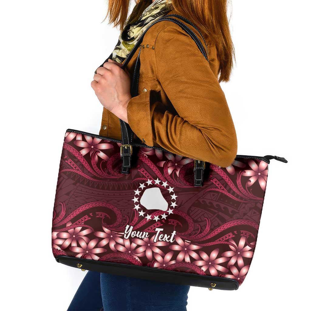 Personalised Cook Islands Mangaia Leather Tote Bag Tiare Maori Polynesian Waves Tattoo