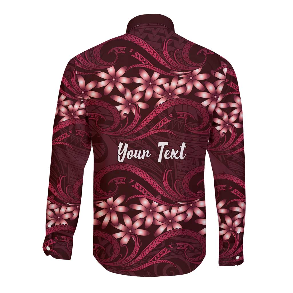 Personalised Cook Islands Mangaia Long Sleeve Button Shirt Tiare Maori Polynesian Waves Tattoo