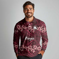 Personalised Cook Islands Mangaia Long Sleeve Polo Shirt Tiare Maori Polynesian Waves Tattoo LT14 - Polynesian Pride