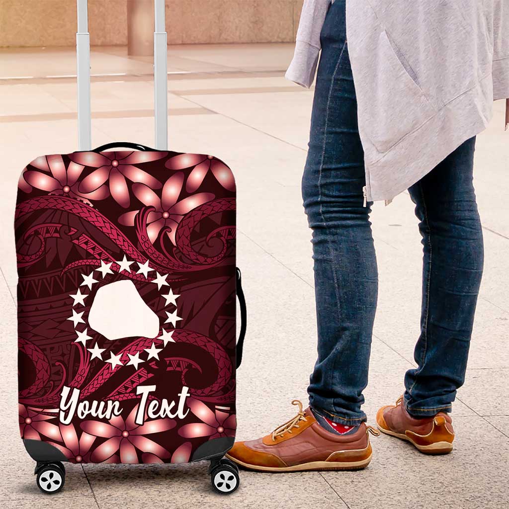 Personalised Cook Islands Mangaia Luggage Cover Tiare Maori Polynesian Waves Tattoo LT14 Burgundy - Polynesian Pride