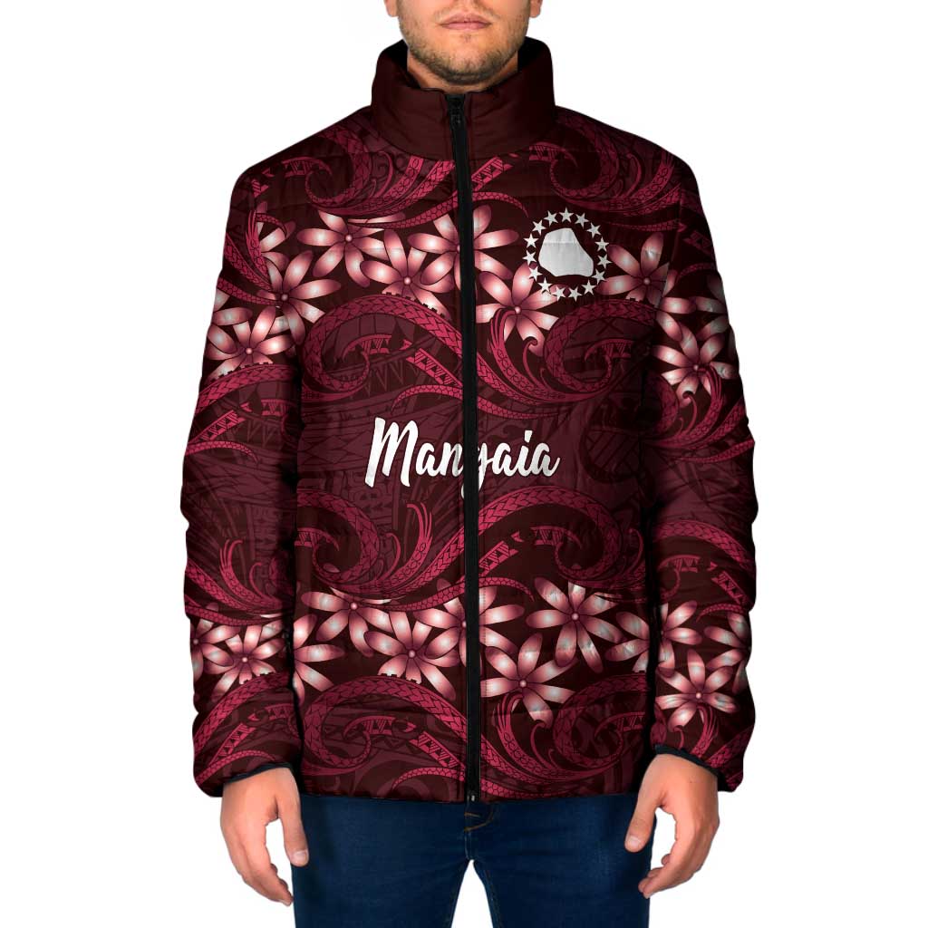 Personalised Cook Islands Mangaia Padded Jacket Tiare Maori Polynesian Waves Tattoo LT14 Men Burgundy - Polynesian Pride