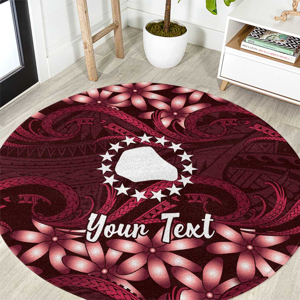 Personalised Cook Islands Mangaia Round Carpet Tiare Maori Polynesian Waves Tattoo LT14 Burgundy - Polynesian Pride