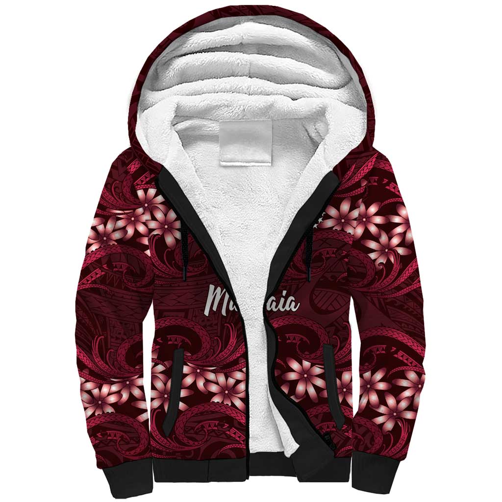 Personalised Cook Islands Mangaia Sherpa Hoodie Tiare Maori Polynesian Waves Tattoo LT14 Unisex Burgundy - Polynesian Pride