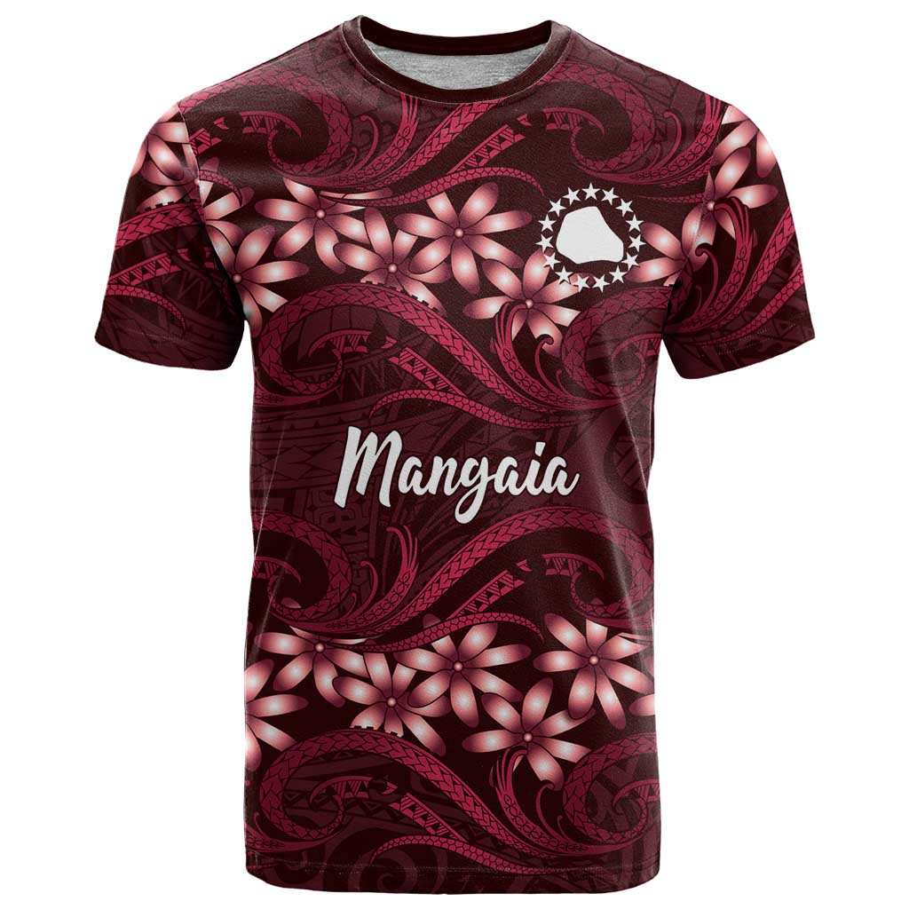 Personalised Cook Islands Mangaia T Shirt Tiare Maori Polynesian Waves Tattoo LT14 Burgundy - Polynesian Pride