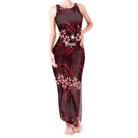 Personalised Cook Islands Mangaia Tank Maxi Dress Tiare Maori Polynesian Waves Tattoo LT14 Women Burgundy - Polynesian Pride