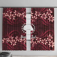 Personalised Cook Islands Mangaia Window Curtain Tiare Maori Polynesian Waves Tattoo LT14 With Hooks Burgundy - Polynesian Pride