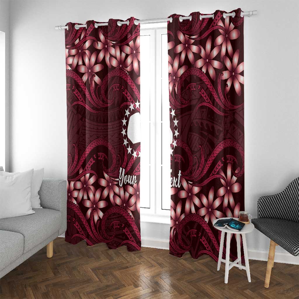 Personalised Cook Islands Mangaia Window Curtain Tiare Maori Polynesian Waves Tattoo LT14 With Grommets Burgundy - Polynesian Pride