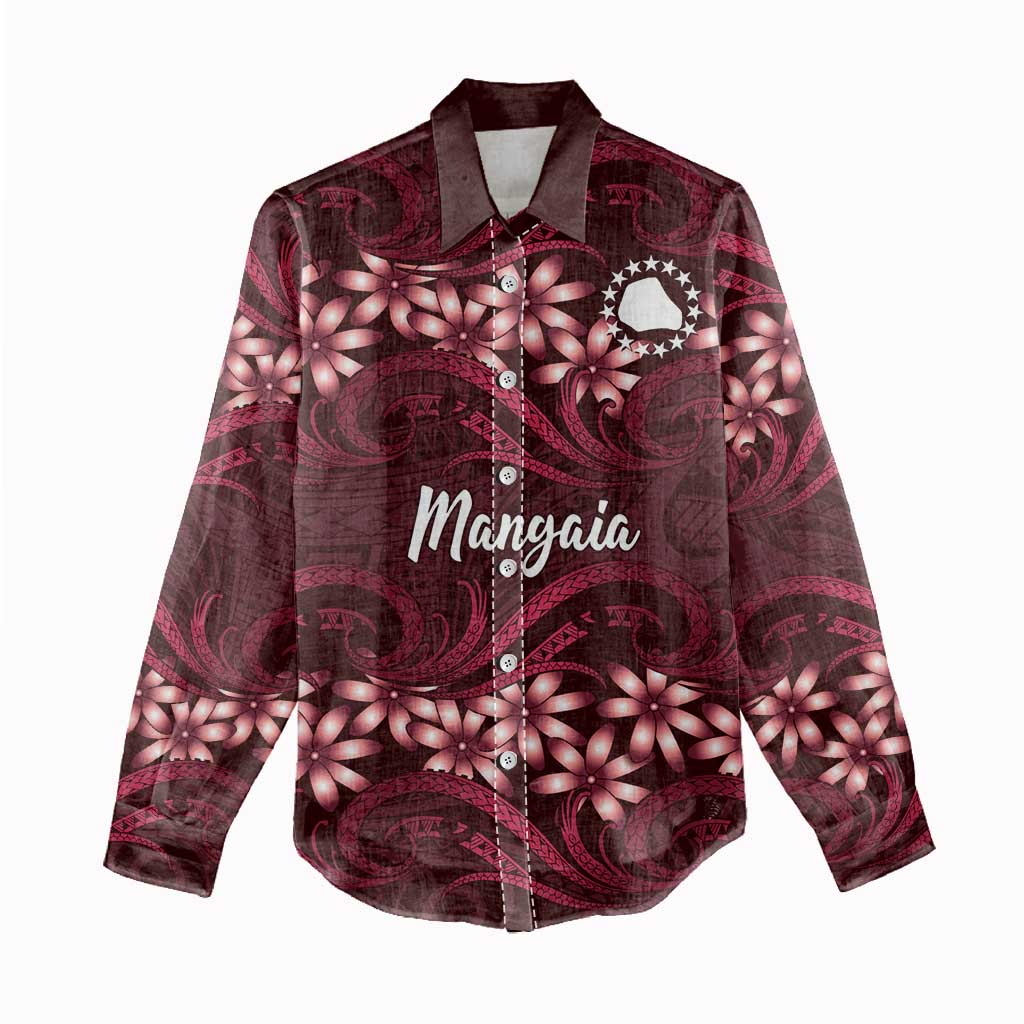 Personalised Cook Islands Mangaia Women Casual Shirt Tiare Maori Polynesian Waves Tattoo LT14 - Polynesian Pride