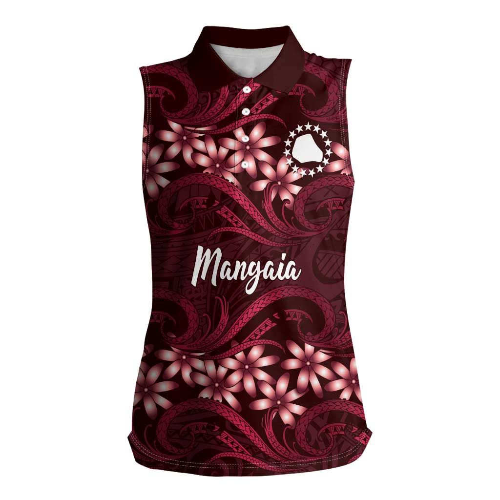 Personalised Cook Islands Mangaia Women Sleeveless Polo Shirt Tiare Maori Polynesian Waves Tattoo