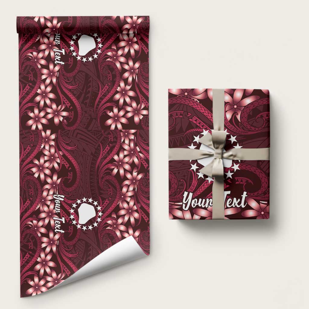 Personalised Cook Islands Mangaia Wrapping Paper Tiare Maori Polynesian Waves Tattoo LT14 58" × 23" Burgundy - Polynesian Pride