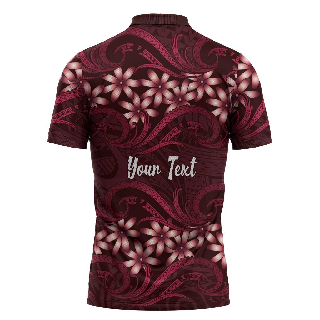 Personalised Cook Islands Mangaia Zipper Polo Shirt Tiare Maori Polynesian Waves Tattoo