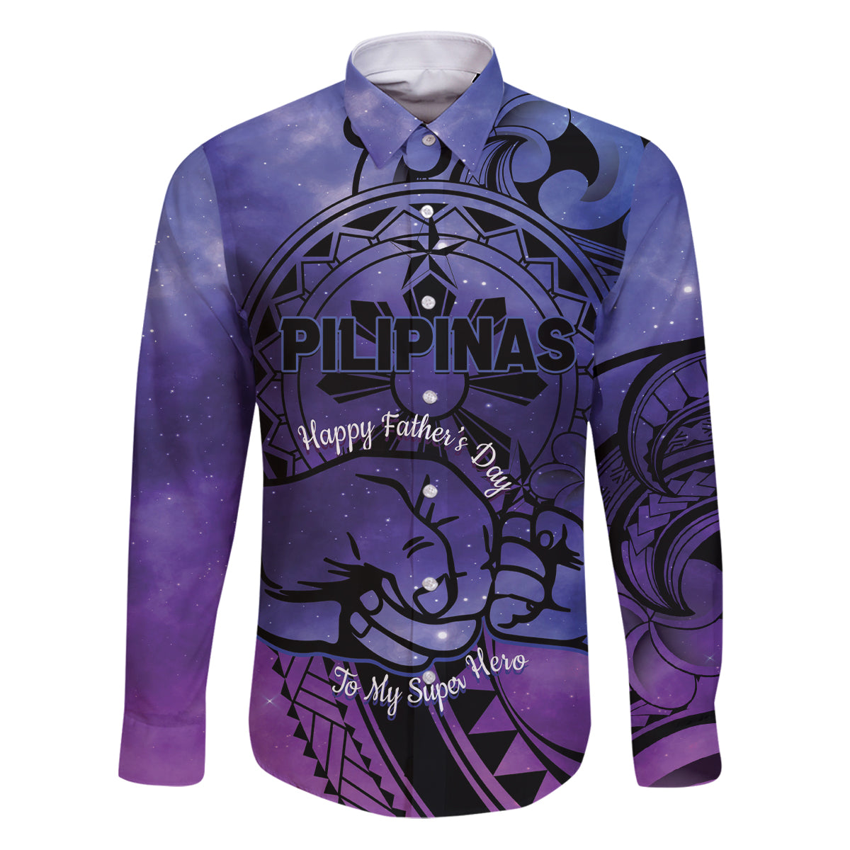 Philippines Father's Day Family Matching Puletasi and Hawaiian Shirt Polynesian Tattoo Galaxy Vibes