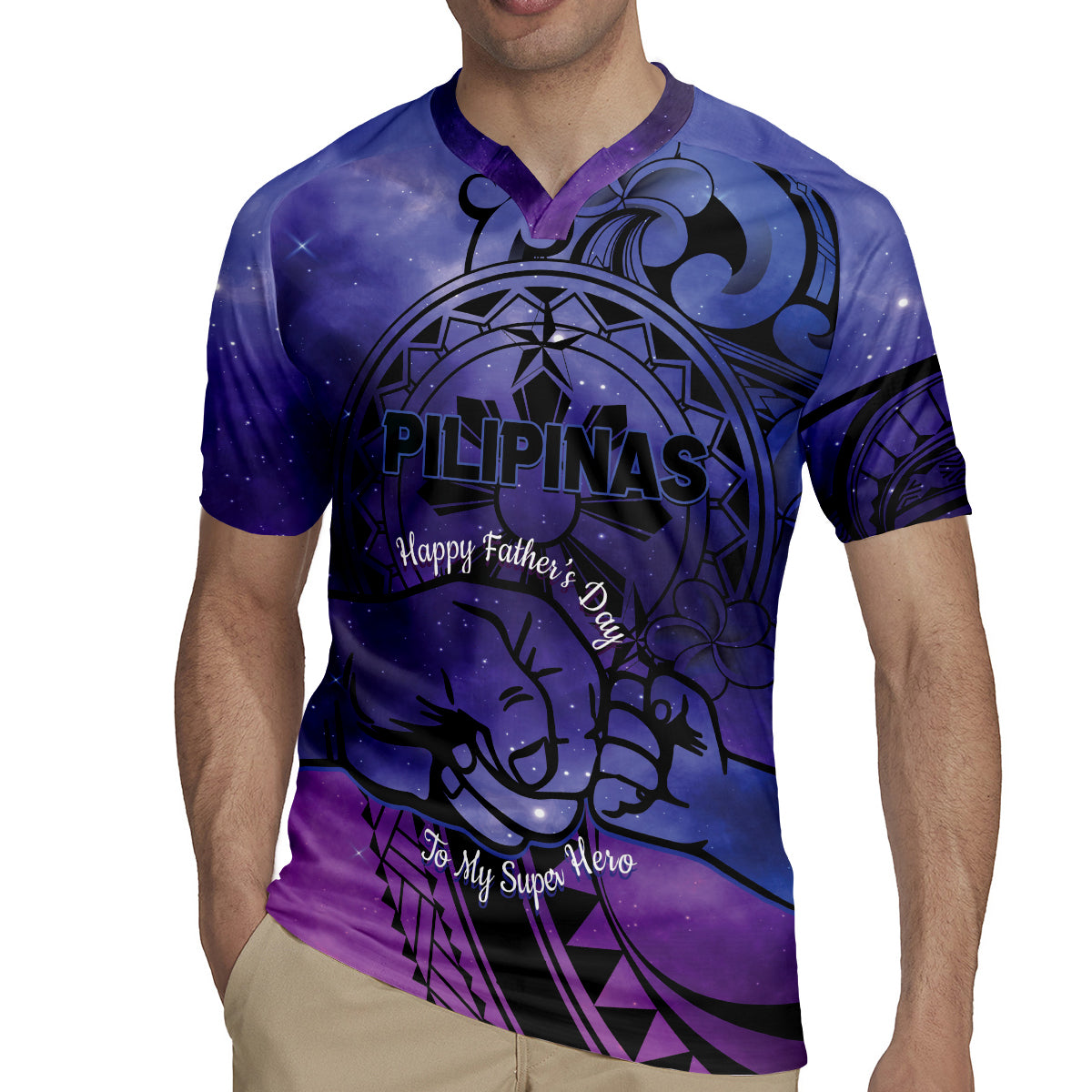 Philippines Father's Day Rugby Jersey Polynesian Tattoo Galaxy Vibes