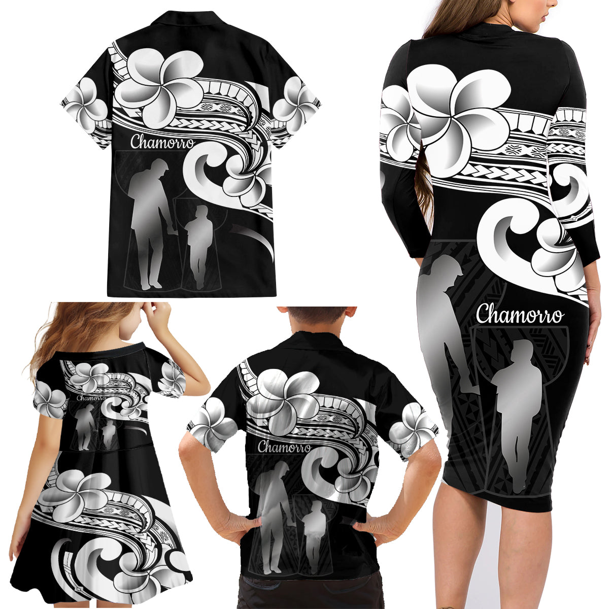 Guam Father's Day Family Matching Long Sleeve Bodycon Dress and Hawaiian Shirt Chamorro Latte Stone Polynesian Pattern LT14 - Polynesian Pride