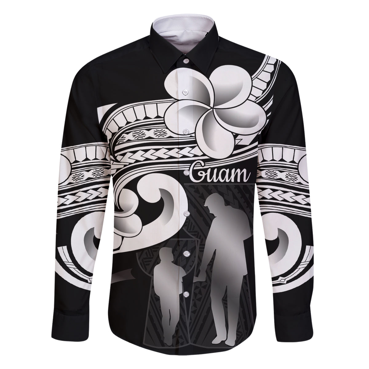 Guam Father's Day Family Matching Off Shoulder Short Dress and Hawaiian Shirt Chamorro Latte Stone Polynesian Pattern LT14 Dad's Shirt - Long Sleeve Black - Polynesian Pride