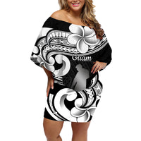 Guam Father's Day Family Matching Off Shoulder Short Dress and Hawaiian Shirt Chamorro Latte Stone Polynesian Pattern LT14 Mom's Dress Black - Polynesian Pride