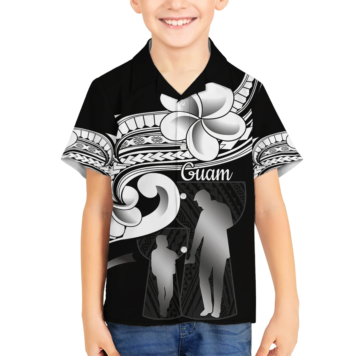Guam Father's Day Family Matching Off Shoulder Short Dress and Hawaiian Shirt Chamorro Latte Stone Polynesian Pattern LT14 Son's Shirt Black - Polynesian Pride