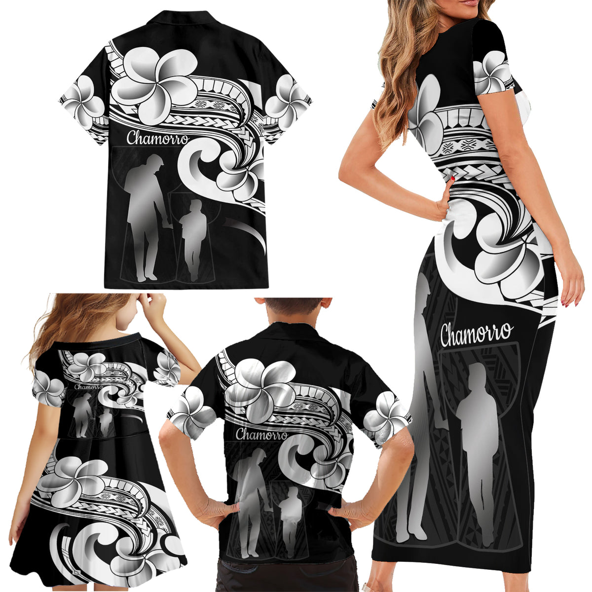 Guam Father's Day Family Matching Short Sleeve Bodycon Dress and Hawaiian Shirt Chamorro Latte Stone Polynesian Pattern LT14 - Polynesian Pride