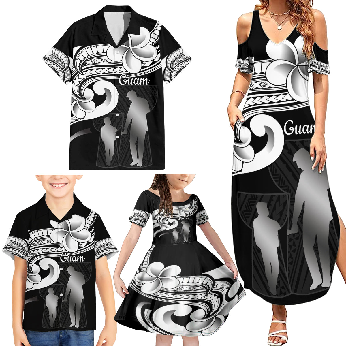 Guam Father's Day Family Matching Summer Maxi Dress and Hawaiian Shirt Chamorro Latte Stone Polynesian Pattern LT14 - Polynesian Pride