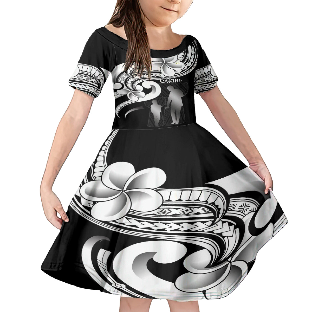 Guam Father's Day Family Matching Tank Maxi Dress and Hawaiian Shirt Chamorro Latte Stone Polynesian Pattern LT14 Daughter's Dress Black - Polynesian Pride