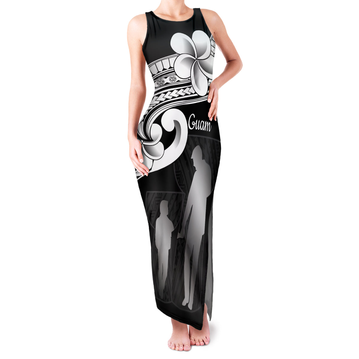 Guam Father's Day Family Matching Tank Maxi Dress and Hawaiian Shirt Chamorro Latte Stone Polynesian Pattern LT14 Mom's Dress Black - Polynesian Pride