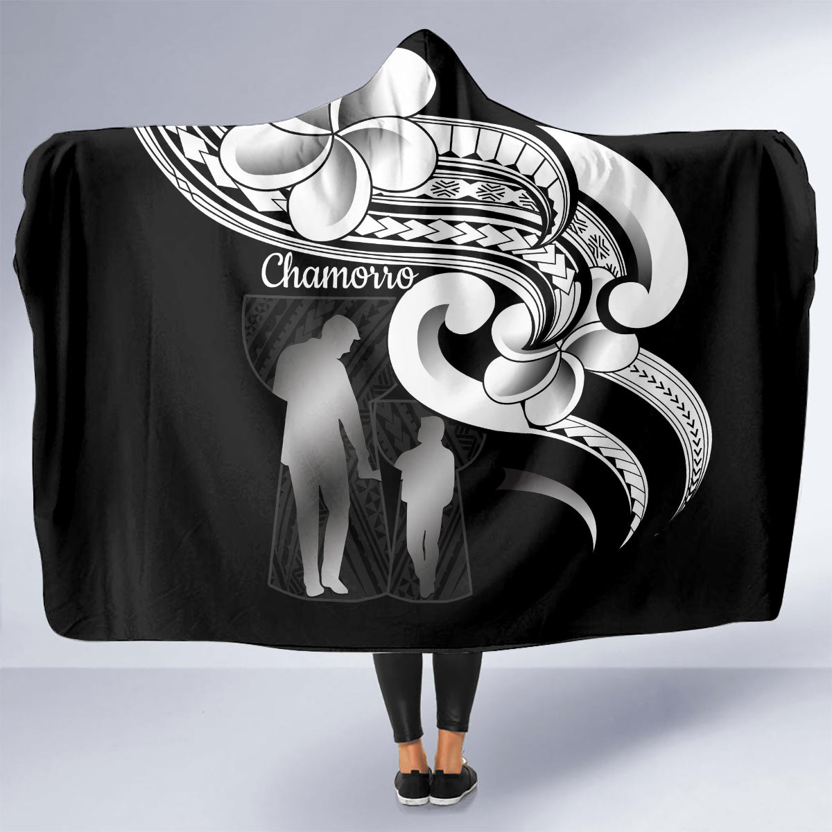 Guam Father's Day Hooded Blanket Chamorro Latte Stone Polynesian Pattern