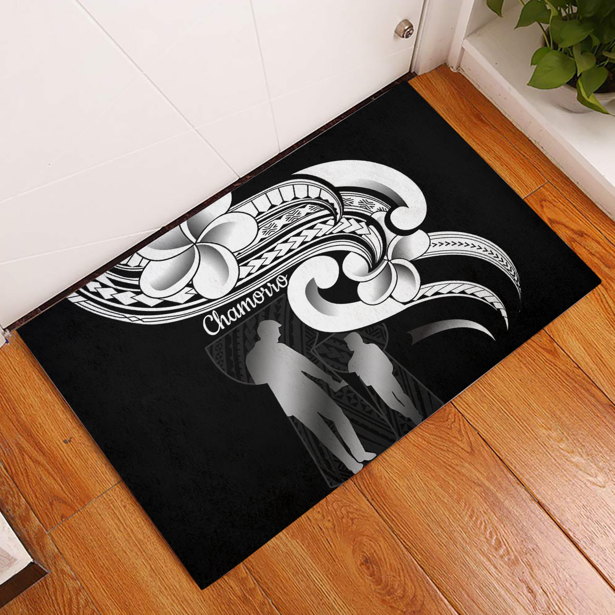 Guam Father's Day Rubber Doormat Chamorro Latte Stone Polynesian Pattern LT14 Black - Polynesian Pride