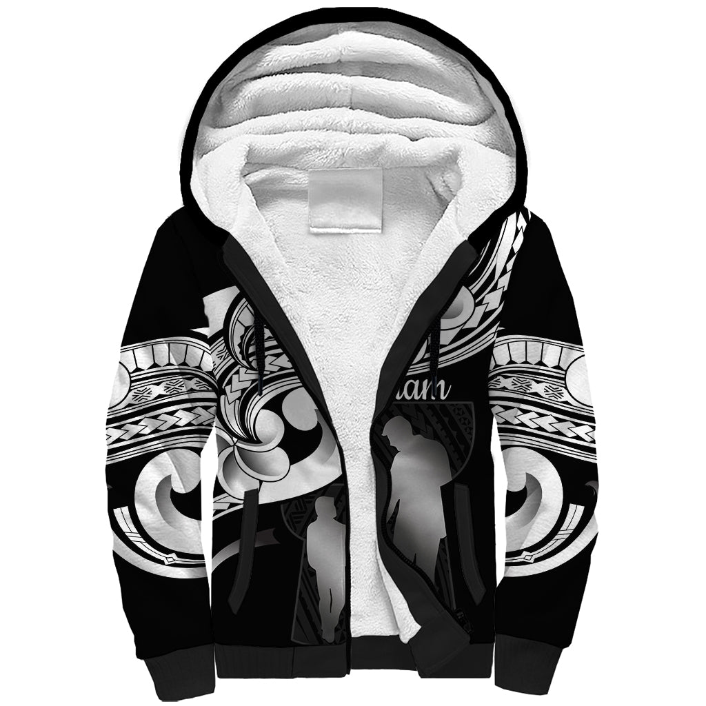 Guam Father's Day Sherpa Hoodie Chamorro Latte Stone Polynesian Pattern