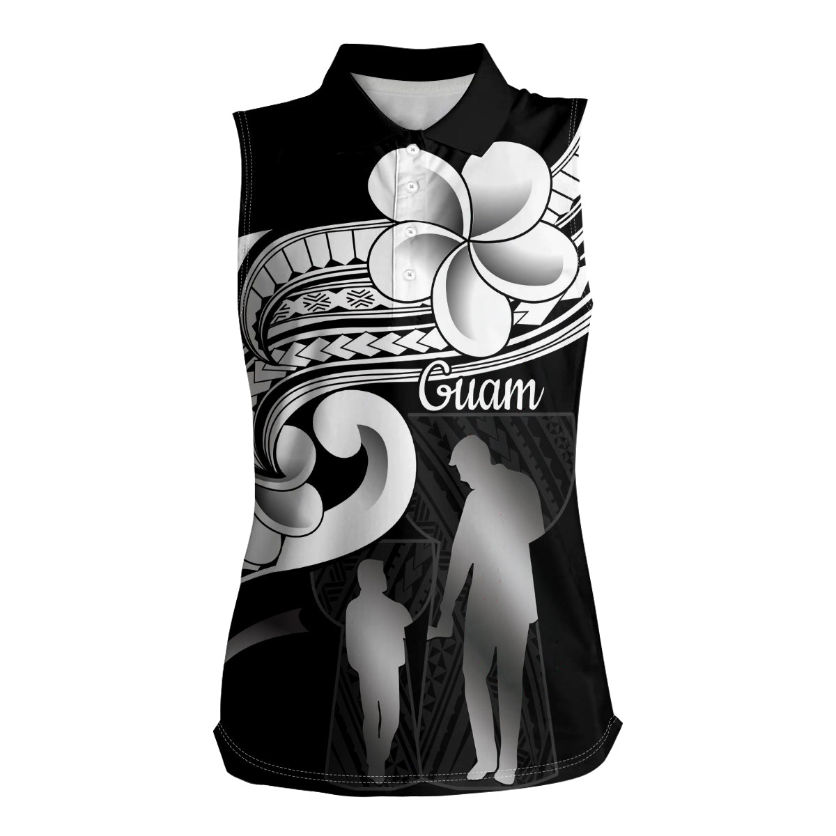 Guam Father's Day Women Sleeveless Polo Shirt Chamorro Latte Stone Polynesian Pattern