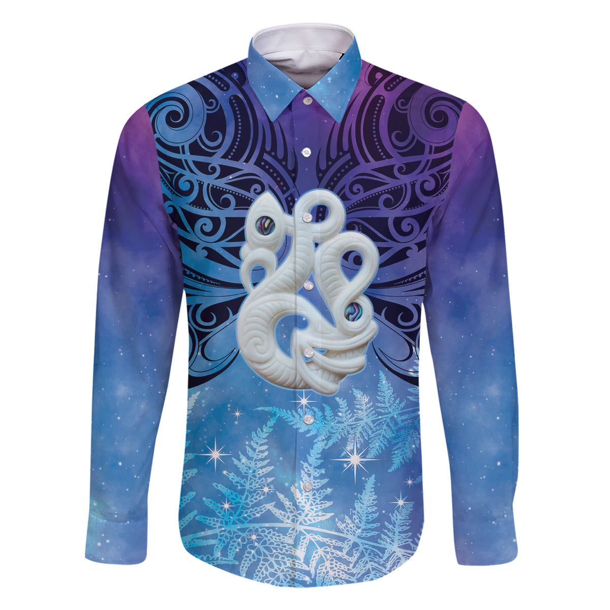New Zealand Matariki Family Matching Long Sleeve Bodycon Dress and Hawaiian Shirt Aotearoa Maori New Year Manaia Galaxy Vibes LT14 Dad's Shirt - Long Sleeve Blue - Polynesian Pride