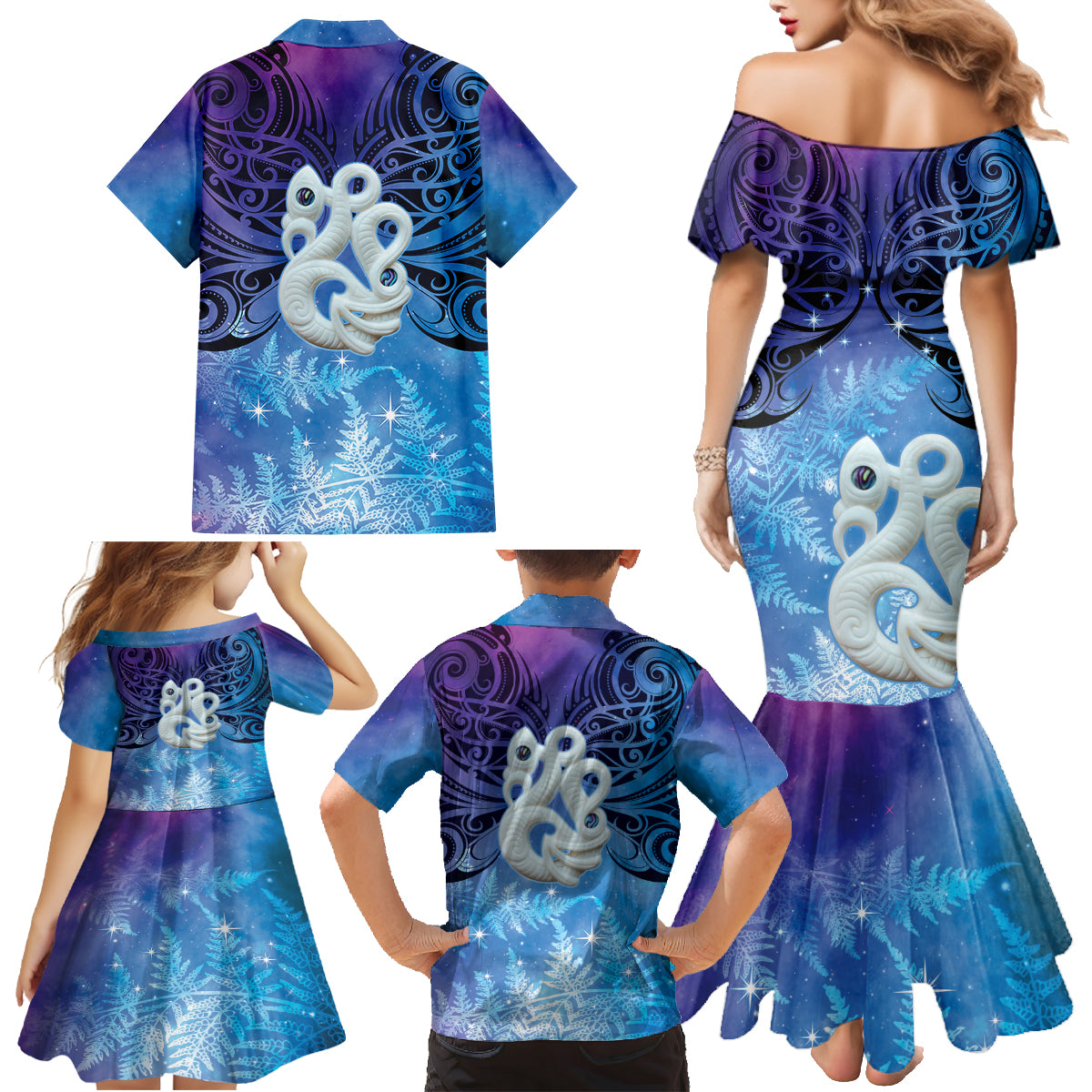 New Zealand Matariki Family Matching Mermaid Dress and Hawaiian Shirt Aotearoa Maori New Year Manaia Galaxy Vibes LT14 - Polynesian Pride