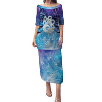 New Zealand Matariki Family Matching Puletasi and Hawaiian Shirt Aotearoa Maori New Year Manaia Galaxy Vibes LT14 Mom's Dress Blue - Polynesian Pride